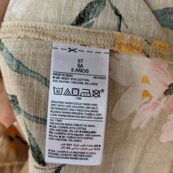 OLD NAVY girls tan floral button front linen blend dress - Picture 6 of 8